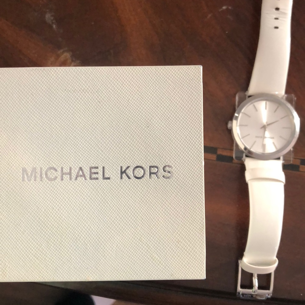 Michael kors white watch with white band & silver
